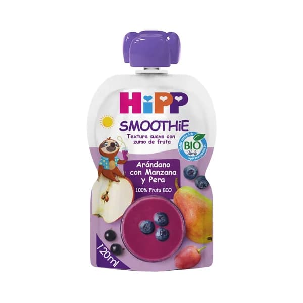 HIPP Bio Bolsita de smoothie de arándanos, con manzana y pera, ecológicas, a partir de 6 meses 120 ml. - 0.12 l - Imagen del producto en Findit