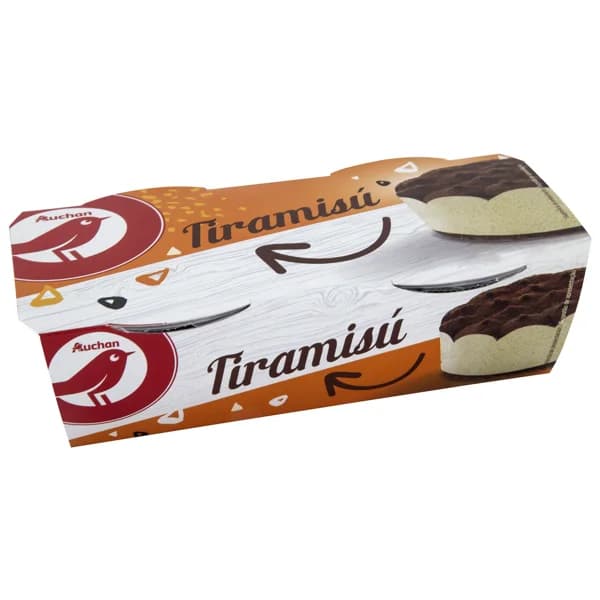 AUCHAN Tiramisú receta italiana (bizcocho con salsa de café, mascarpone y cacao 2 x 80 g. Producto Alcampo - 0.16 kg - Imagen del producto en Findit