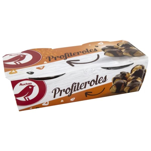 AUCHAN Profiteroles bañados en salsa de chocolate 2 x 90 g. Producto Alcampo - 0.18 kg - Imagen del producto en Findit