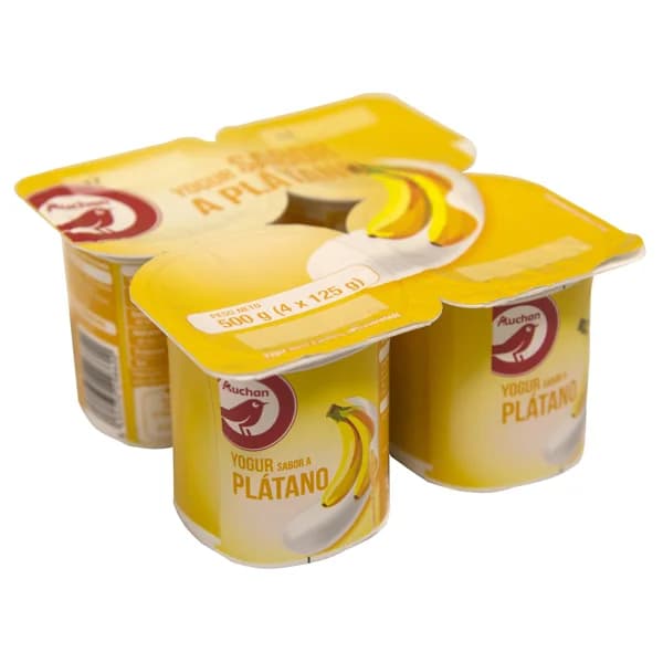 AUCHAN Yogur sabor a plátano 4 x 125 g. Producto Alcampo - 0.5 kg - Imagen del producto en Findit