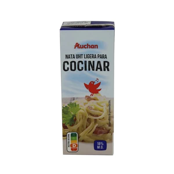 AUCHAN Nata líquida ligera para cocinar 200 ml. Producto Alcampo - 0.2 l - Imagen del producto en Findit