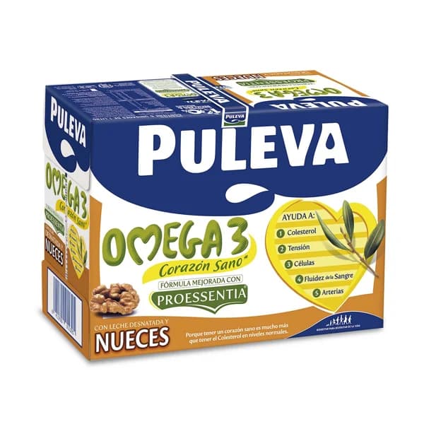 PULEVA Omega 3 Preparado lácteo desnatado, enriquecido con nueces, ácido oleico y Omega 3  6 x 1l. - 6 l - Imagen del producto en Findit