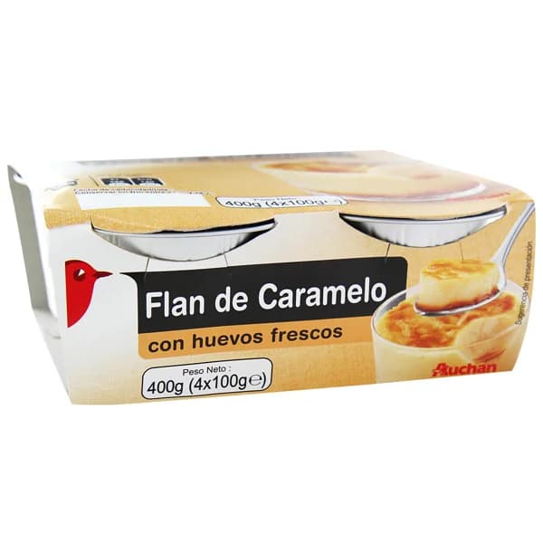 AUCHAN Flan de caramelo, realizado con huevos frescos 4 x 100 g. Producto Alcampo - 0.4 kg - Imagen del producto en Findit