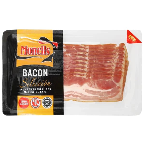 MONELLS Bacon ahumado sin piel cortado en lonchas MONELLS Selección 140 g. - 0.14 kg - Imagen del producto en Findit