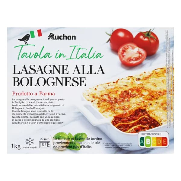 AUCHAN Tavala in Italia lasaña boloñesa 1 kg. Producto Alcampo. - 1 kg - Imagen del producto en Findit