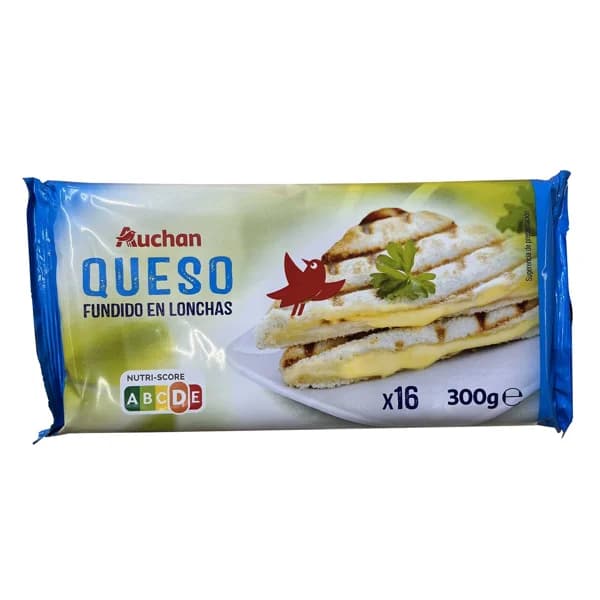 AUCHAN Queso fundido en lonchas 16 uds. 300 g. Producto Alcampo - 0.3 kg - Imagen del producto en Findit