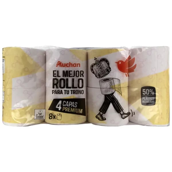 PRODUCTO ALCAMPO Papel higiénico con cuatro capas premium y certificado Ecolabel 8 uds. - 1 ud - Imagen del producto en Findit