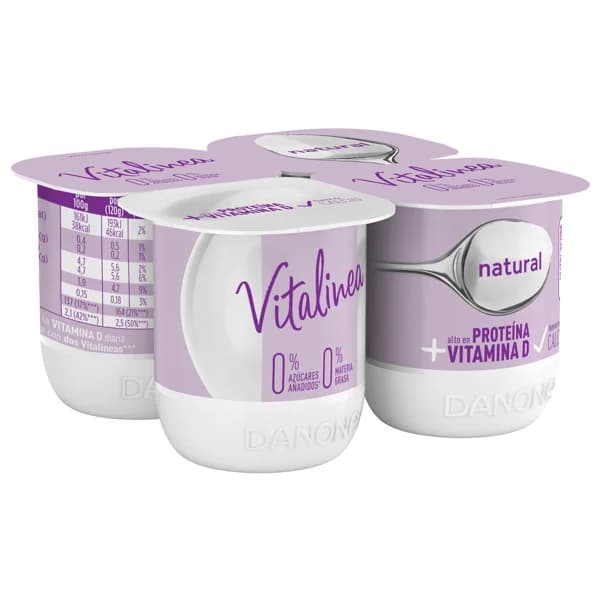 VITALINEA Yogur desnatado 0% materia grasa, natural  de Danone 4 x 120 g. - 0.48 kg - Imagen del producto en Findit