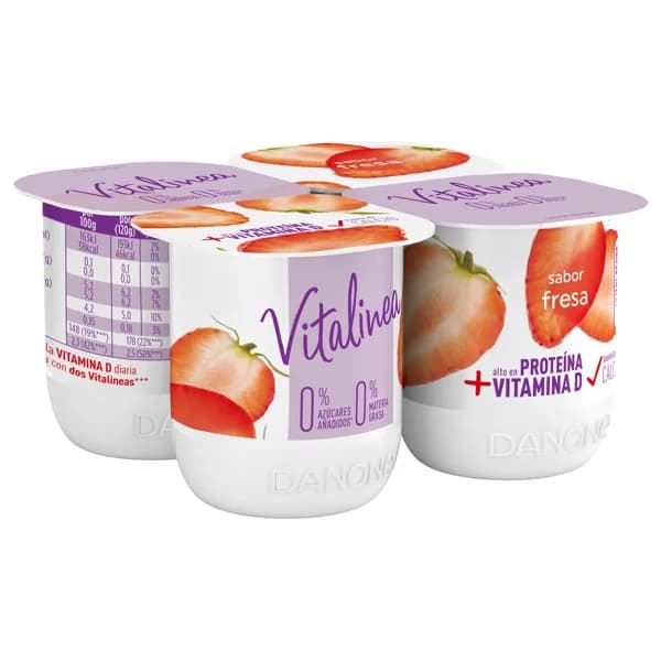 VITALINEA Yogur desnatado 0% materia grasa, con sabor a fresa de Danone 4 x 120 g. - 0.48 kg - Imagen del producto en Findit