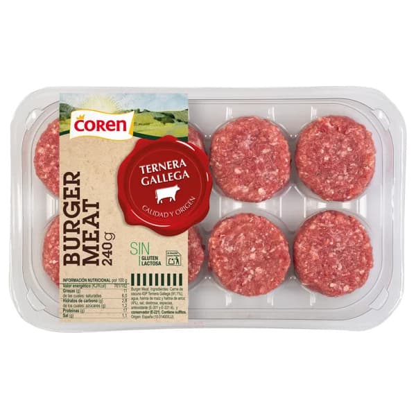 Bandeja con mini burger meat de ternera gallega COREN 8 x 30 g. - 0.24 kg - Imagen del producto en Findit