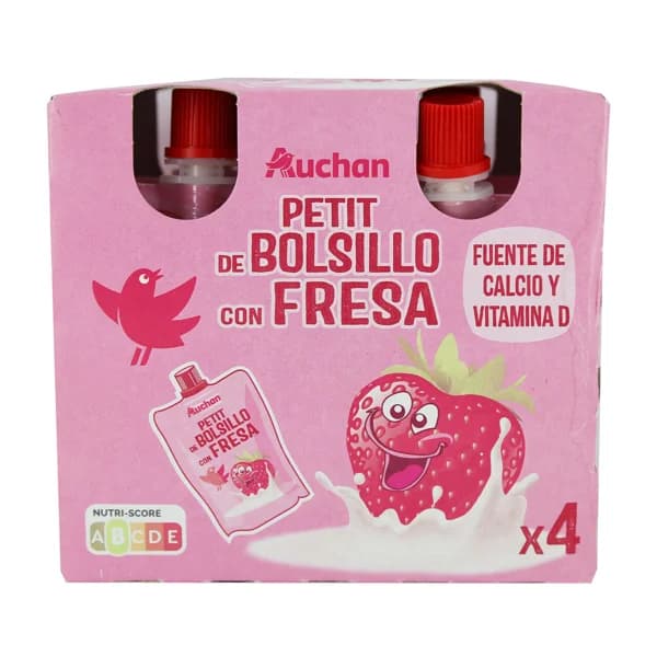 AUCHAN Petit suisse para llevar con fresa 4 x 90 g. Producto Alcampo - 0.36 kg - Imagen del producto en Findit