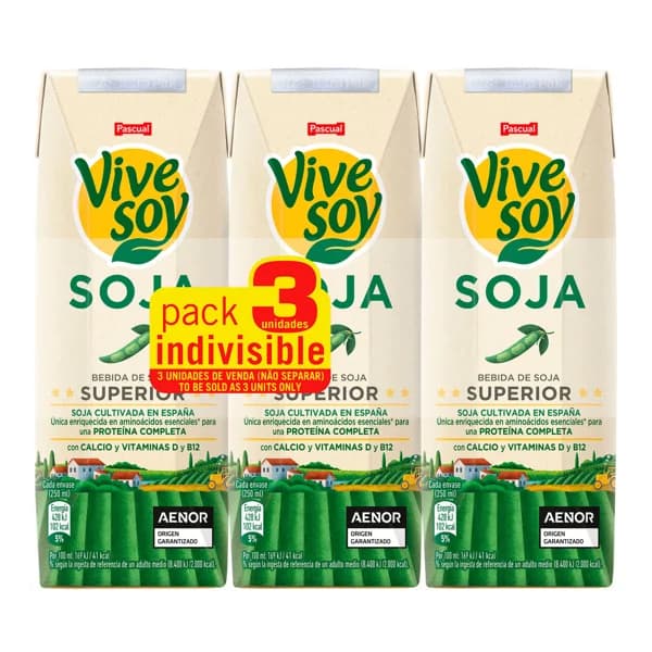 PASCUAL bebida vegetal (100%) de soja calidad superior 3 x 250 ml. - 0.75 l - Imagen del producto en Findit