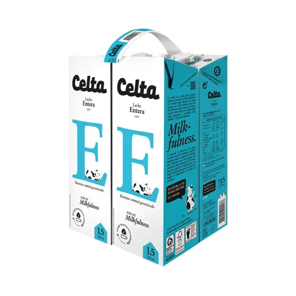 CELTA Leche entera de vaca con bienestar animal garantizado 4 x 1.5 l. - 6 l - Imagen del producto en Findit