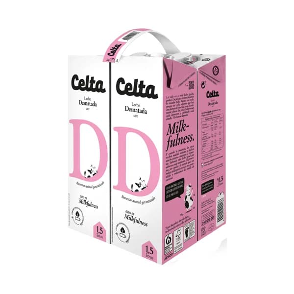 CELTA Leche desnatada de vaca con bienestar animal garantizado 4 x 1.5 l. - 6 l - Imagen del producto en Findit