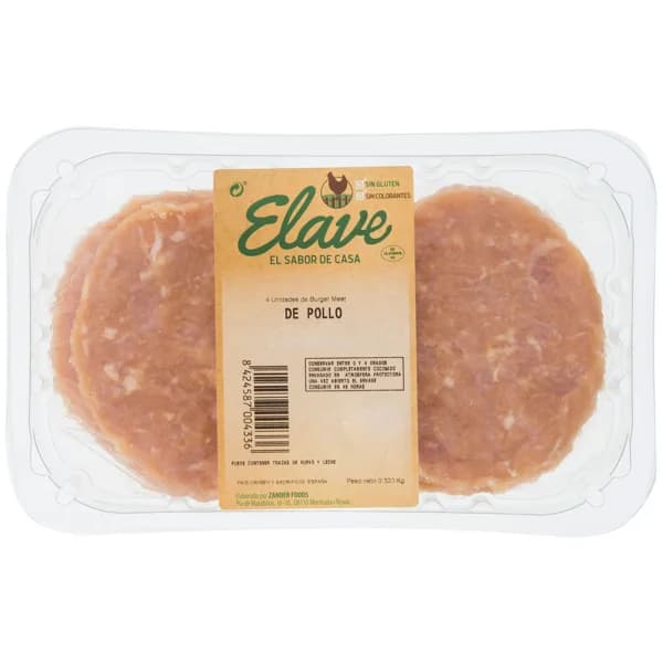 ELAVE Bandeja de hamburguesas de pollo (solo carne de pollo) 4 x 80 g. - 0.32 kg - Imagen del producto en Findit