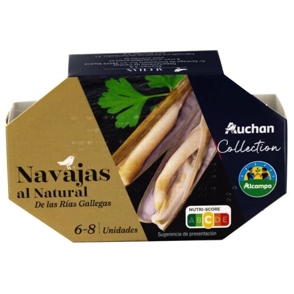PRODUCTO ALCAMPO Collection Navajas al natural (6 - 8) de las  Rías Gallegas lata 63 g. - 0.06 kg - Imagen del producto en Findit