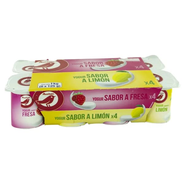 AUCHAN Yogures con sabores variados (4 de fresa y 4 de limón) 8 x 125 g. Producto Alcampo - 1 kg - Imagen del producto en Findit