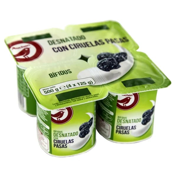 AUCHAN Bifidus desnatado con ciruelas pasas 4 x 125 g. Producto Alcampo - 0.5 kg - Imagen del producto en Findit