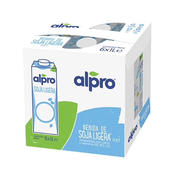 ALPRO Bebida de soja ligera enriquecida con calcio y vitaminas B2, B12 y D 6 x 1 l. - 6 l - Imagen del producto en Findit