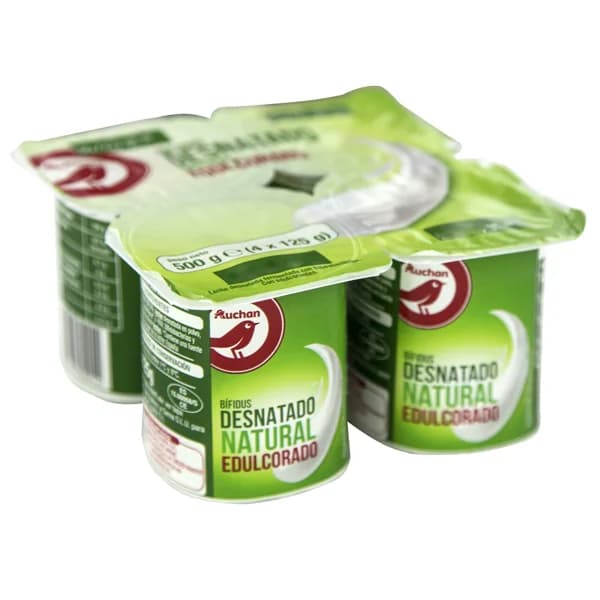 AUCHAN Bífidus desnatado natural edulcorado 4 x 125 g. Producto Alcampo - 0.5 kg - Imagen del producto en Findit