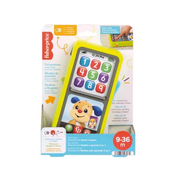 FISHER PRICE Ríe y aprende Smartphone desliza y aprende Teléfono de juguete con sonidos, bebés +9 meses (MATTEL HNL45) - 1 ud - Imagen del producto en Findit