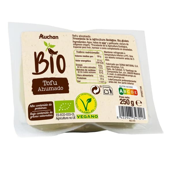 ALCAMPO ECOLÓGICO Tofu Ahumado Ecológico Auchan BIO 250 g. - 0.25 kg - Imagen del producto en Findit
