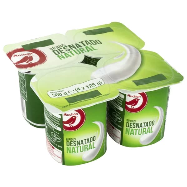 AUCHAN Bífidus desnatado de sabor natural 4 x 125 g. Producto Alcampo - 0.5 kg - Imagen del producto en Findit