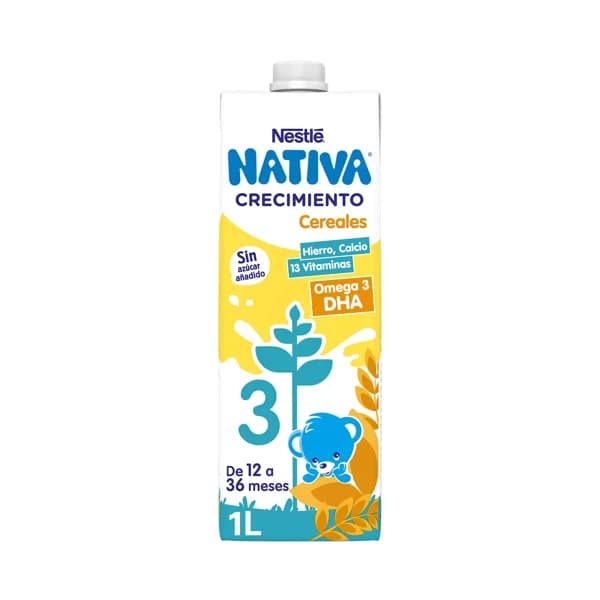 NATIVA Crecimiento de Nestlé Leche (3) de crecimiento con cereales, de 12 a 36 meses 1 l. - 1 l - Imagen del producto en Findit