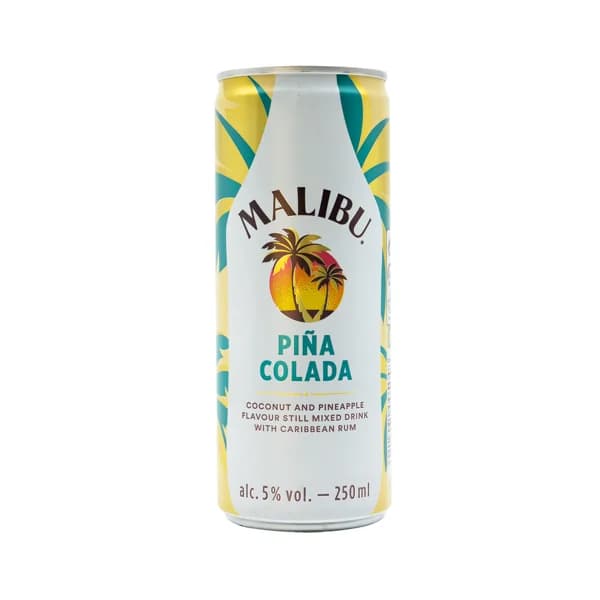 MALIBU Combinado de ron blanco caribeño con un toque de coco y piña (Piña colada) lata 25 cl. - 0.25 l - Imagen del producto en Findit