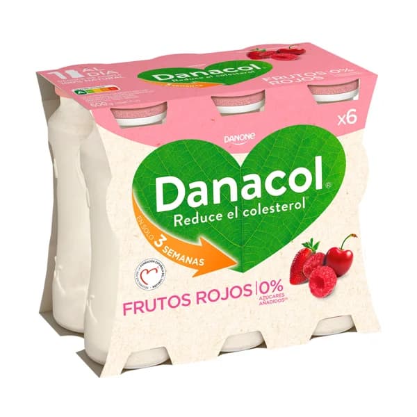 DANACOL Leche fermentada desnatada con edulcorantes, esteroles vegetales añadidos y sabor frutos rojos de Danone 6 x 100 g. - 0.6 l - Imagen del producto en Findit