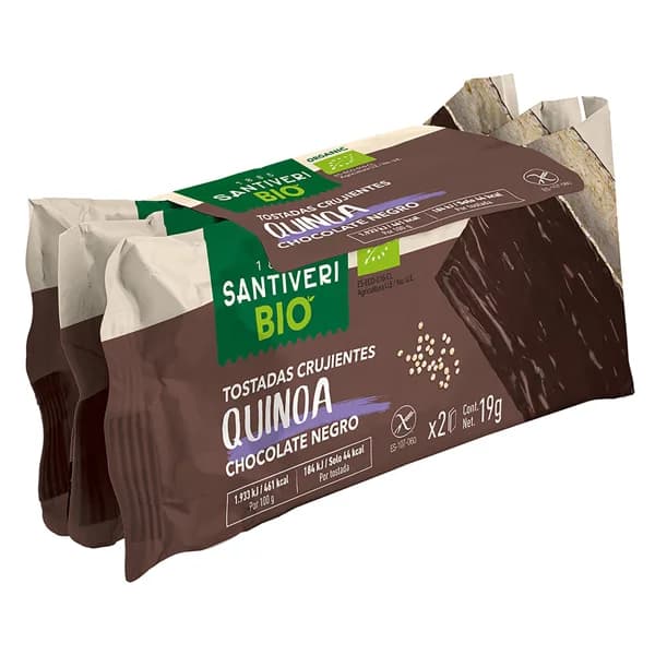 SANTIVERI Tostadas ligeras con quinoa bañadas en chocolate negro ecológicas SANTIVERI 3 uds. x 19 g. - 0.06 kg - Imagen del producto en Findit