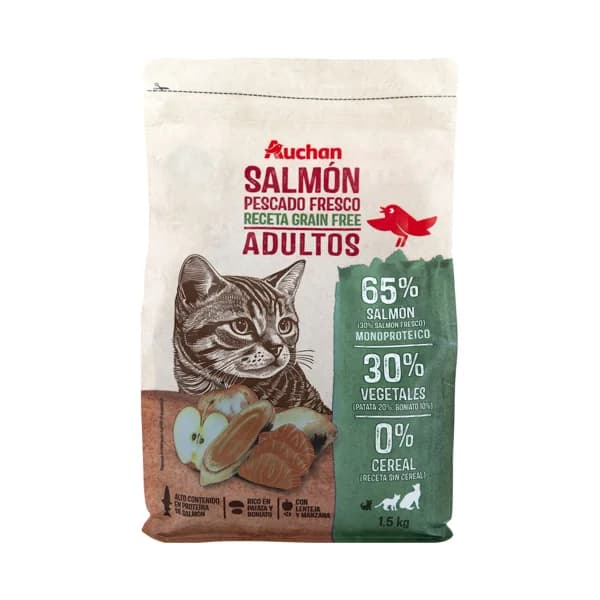 PRODUCTO ALCAMPO Grain free Alimento completo para gatos adultos base de salmón 1.5 kg. - 1.5 kg - Imagen del producto en Findit
