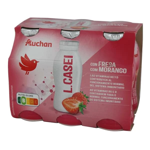 AUCHAN Leche fermentada con Lcasei y fresas 6 x 100 g. Producto Alcampo - 0.6 kg - Imagen del producto en Findit