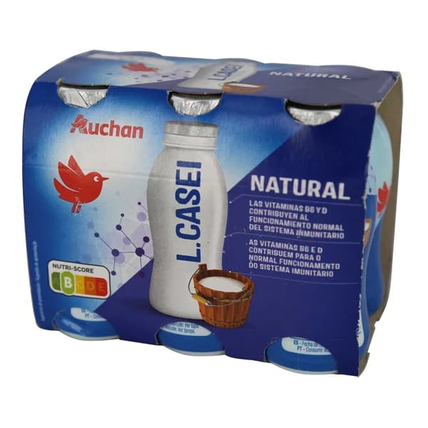 AUCHAN Leche fermentada con Lcasei y sabor natural 6 x 100 g. Producto Alcampo - 0.6 kg - Imagen del producto en Findit
