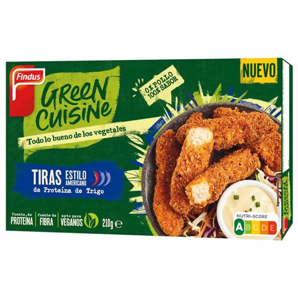 FINDUS Tiras sin pollo estilo americano a base de proteína de trigo Green cuisine 210 g - 0.21 kg - Imagen del producto en Findit