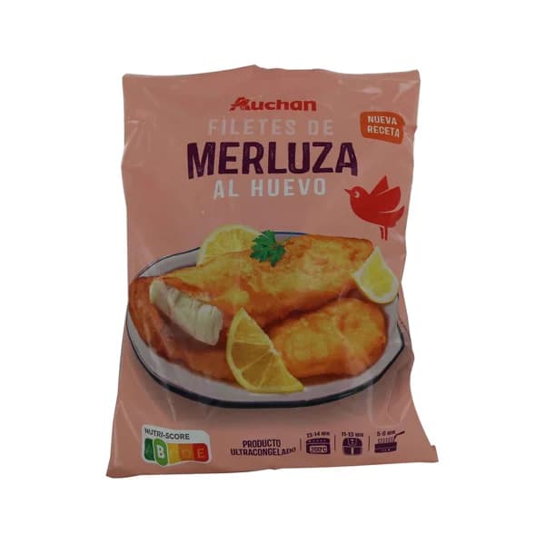 AUCHAN Filetes de merluza al huevo, ultracongelados 600 g. Producto Alcampo - 0.6 kg - Imagen del producto en Findit