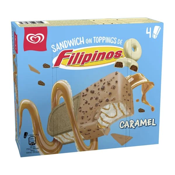 FRIGO Sandwich de helado de caramelo con cobertura de Filipinos 4 x 130 ml. - 0.13 kg - Imagen del producto en Findit
