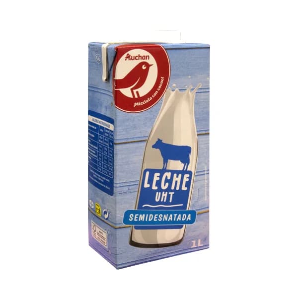 AUCHAN Leche semidesnatada de vaca 1 l. Producto Alcampo - 1 l - Imagen del producto en Findit