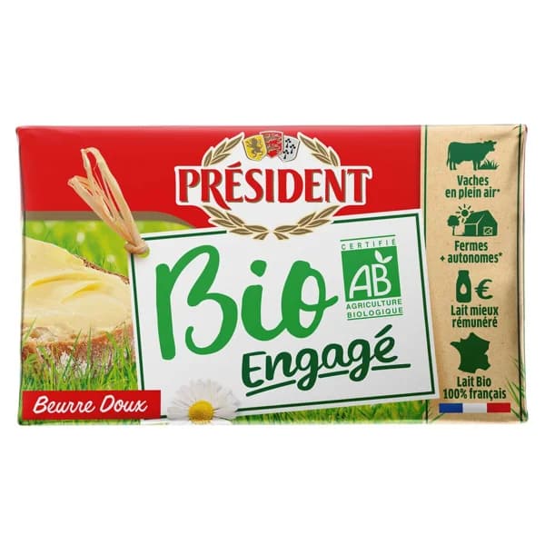 PRÉSIDENT Mantequilla sin sal ecológico PRÉSIDENT 250 g. - 0.25 kg - Imagen del producto en Findit