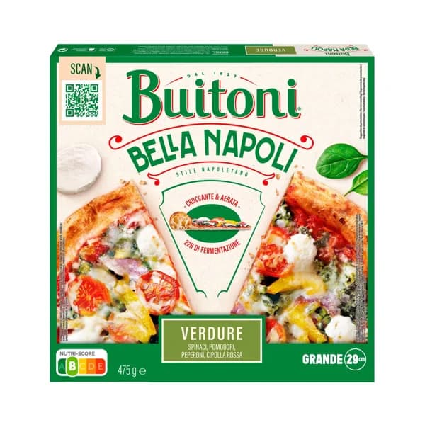BUITONI Pizza congelada de verduras (espinacas, queso, peperoni y cebolla roja) Bella Napoli 475 g. - 0.48 kg - Imagen del producto en Findit