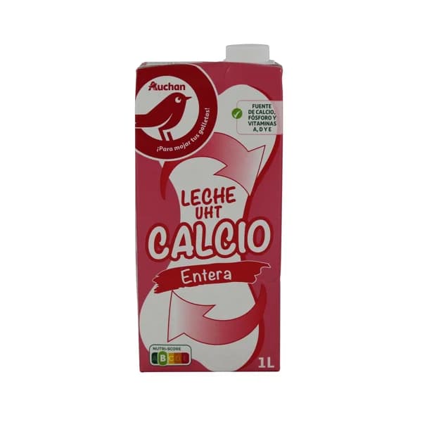 AUCHAN Leche entera de vaca, enriquecida con calcio 1 l. Producto Alcampo - 1 l - Imagen del producto en Findit