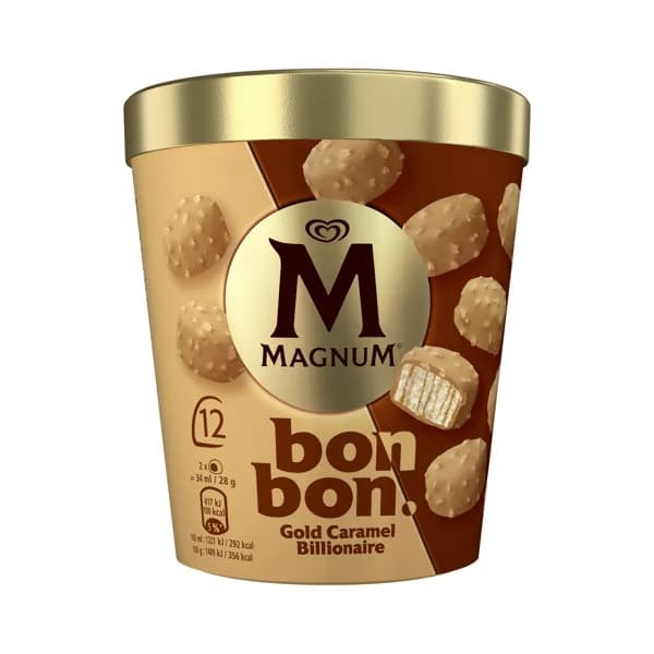 MAGNUM Bonbon de Frigo Bombones de helado de vainilla, salsa caramelo salado, recubiertos chocolate blanco 12 uds. - 0.17 l - Imagen del producto en Findit