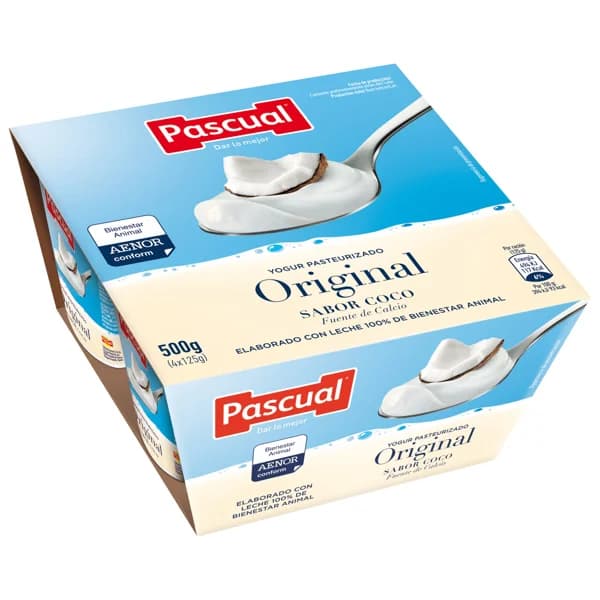 PASCUAL Yogur pasteurizado con sabor a coco PASCUAL 4 x 125 g. - 0.5 kg - Imagen del producto en Findit