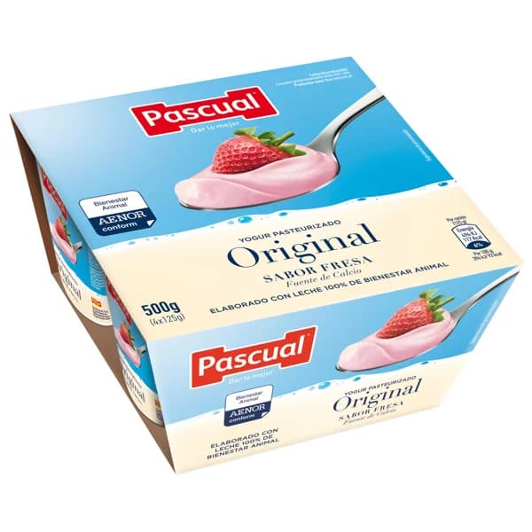 PASCUAL Yogur pasteurizado con sabor a fresa 4 x 125 g. - 0.5 kg - Imagen del producto en Findit