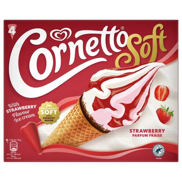 CORTETTO Soft de Frigo Cono de helado de nata y fresa, con chocolate y salsa de fresa 4 x 140 ml. - 0.56 l - Imagen del producto en Findit