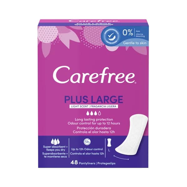 CAREFREE Salvaslips extra largos y super absorbentes con fragancia ligera CAREFREE Plus large 48 uds. - 1 ud - Imagen del producto en Findit
