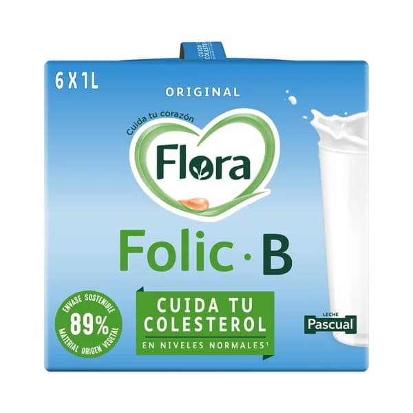 FLORA Preparado lácteo desnatado, con ácido fólico y vitaminas, que ayuda a reducir los niveles de colesterol  Folic B original 6 x 1l. - 6 l - Imagen del producto en Findit