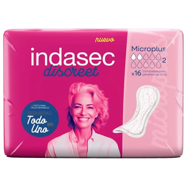 INDASEC Discreet Compresas de incontinencia microplus para pérdidas de orina leves 16 uds. - 1 ud - Imagen del producto en Findit