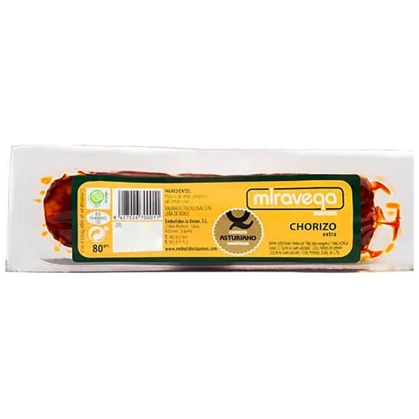 MIRAVEGA Chorizo asturiano de categoria extra, elaborado sin gluten MIRAVEGA 80 g. - 0.08 kg - Imagen del producto en Findit