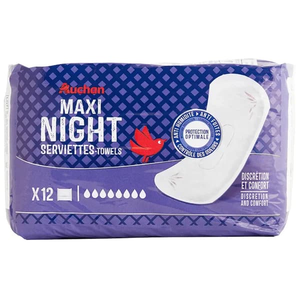 PRODUCTO ALCAMPO Compresa de incontinencia maxi-noche para mujeres, con pérdidas severas 12 uds. - 1 ud - Imagen del producto en Findit